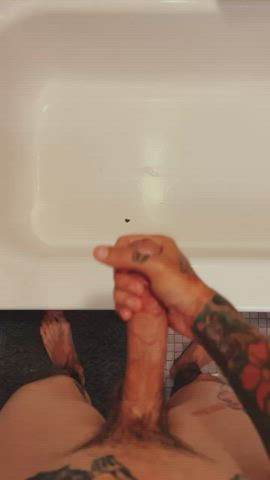 bathtub cum cumshot jerk off male masturbation tattoo gif