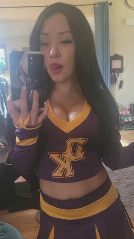 cheerleader cleavage teasing gif