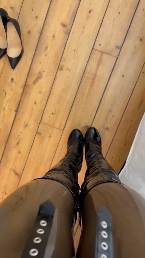 boots catsuit femdom latex gif