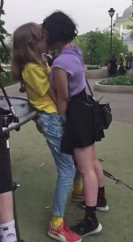 Kissing Teen Little Caprice Blonde Public Lesbian gif