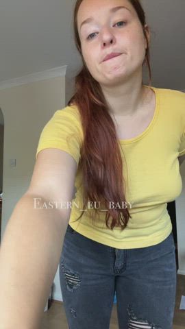 bouncing tits curvy long hair milf redhead smile undressing bbw redheads gif