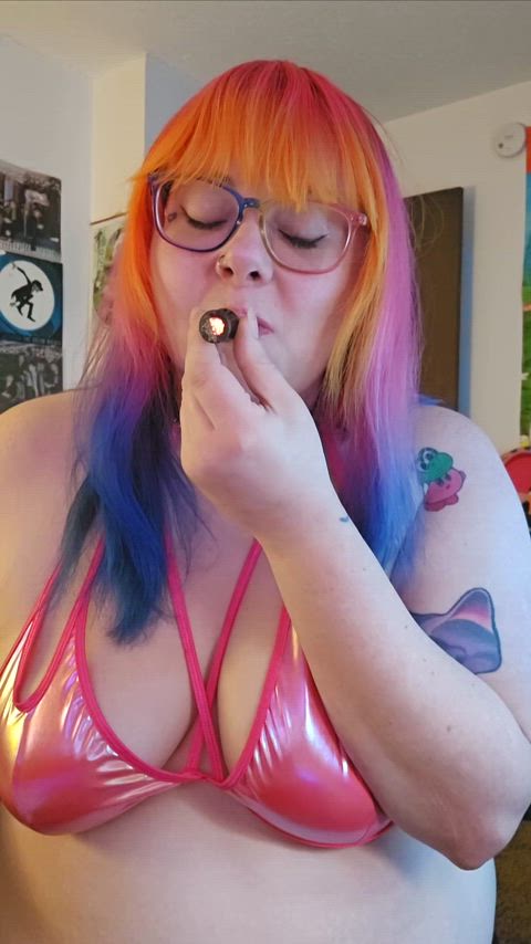 bbw boobs cute lingerie natural tits smoking tattoo tease thick tits gif