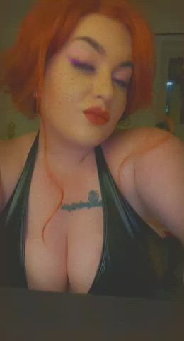 big tits boobs leather redhead tits curvy gif
