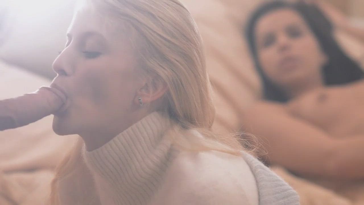 Blonde Blowjob Brunette Threesome gif