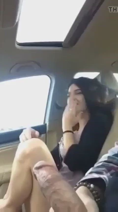 blowjob car shy smile gif