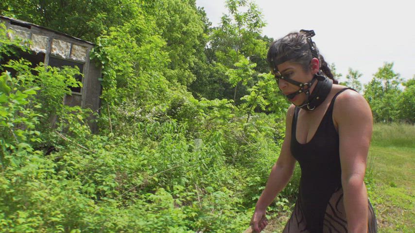 bdsm ball gagged bondage gagging milf outdoor sammi starfish slave submissive gif