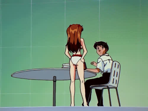 anime bending over boobs booty ginger banks japanese redhead retro gif