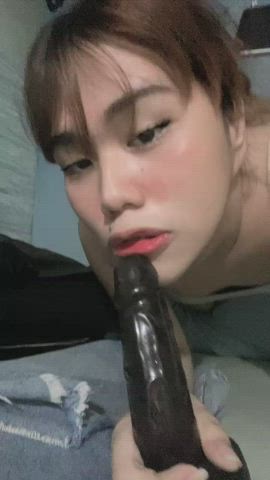 deepthroat dildo sucking femboys gif