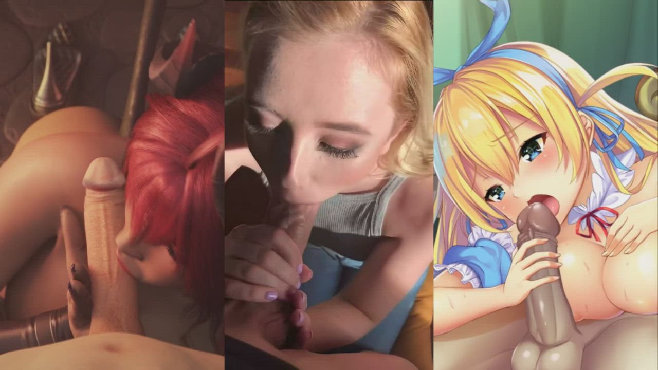 3D Blowjob Hentai Split Screen Porn gif