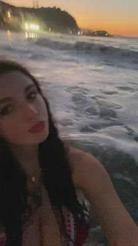 beach brunette busty gif