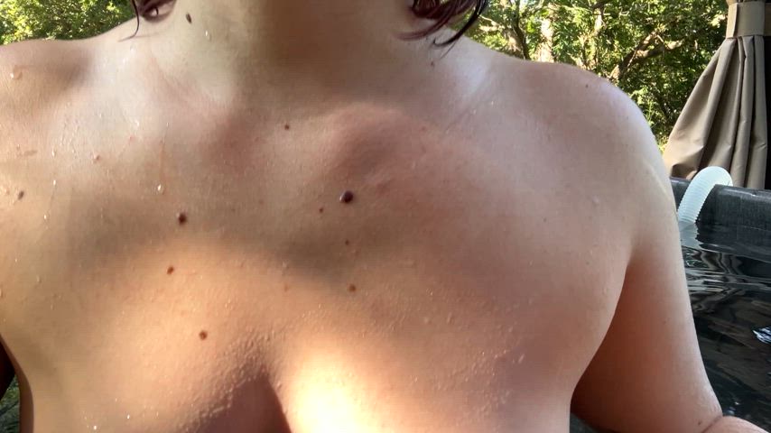 boobs erect nipples nipple piercing outdoor pierced swimming pool tease tits gif