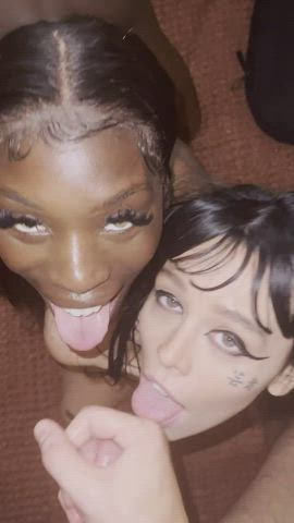 Cumshot Facial Interracial Lesbian Threesome gif