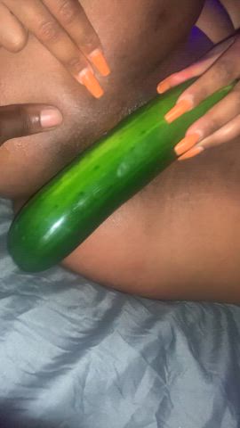 club cucumber deep penetration ebony huge dildo orgasm pussy spread squirting gif