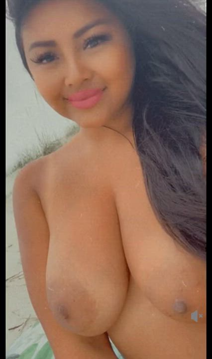 Areolas Asian Beach Big Tits Boobs Busty Nipples Nude Smile Titty Fuck Topless gif