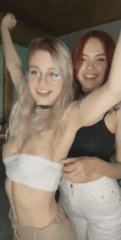 blonde glasses lesbian redhead small tits teen gif