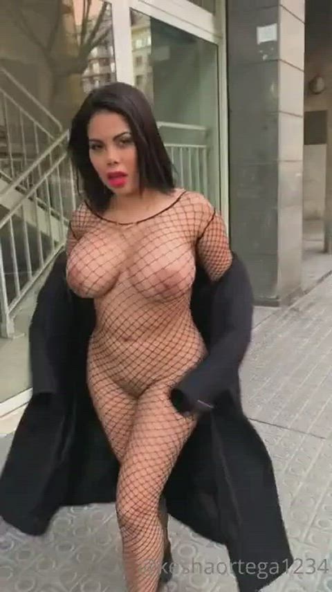 big ass big tits boots exhibitionism exhibitionist fishnet latina nude public gif