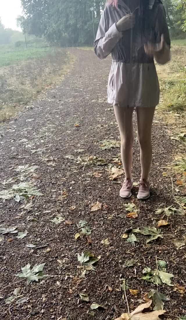 Rainy day hike with nothing but a raincoat