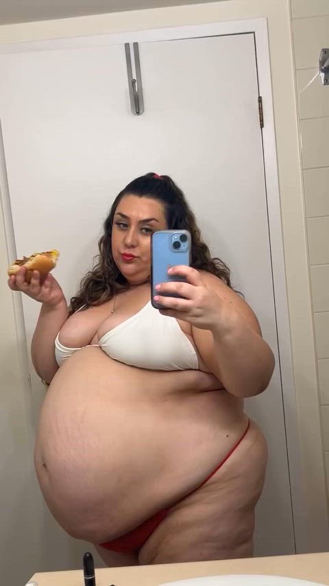 bbw bikini brunette feedee food fetish ssbbw gif