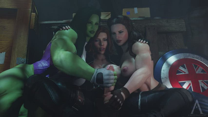 Peggy and She Hulk stroking Black Widow