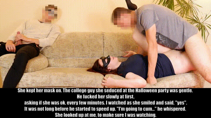 caption halloween hotwife sharing threesome watching gif