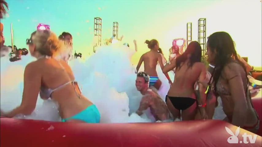 bikini boobs party playboy pool tits topless gif