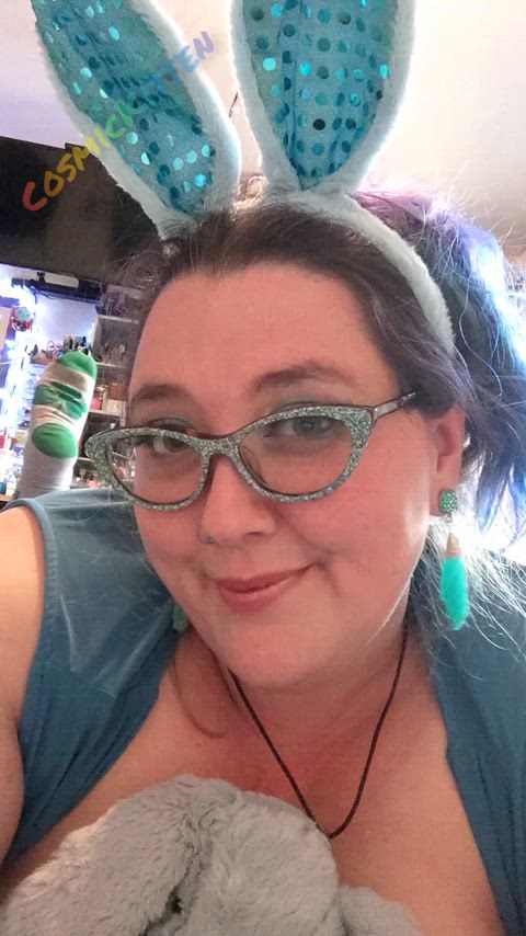 bbw blue bunny glasses smile socks tease gif