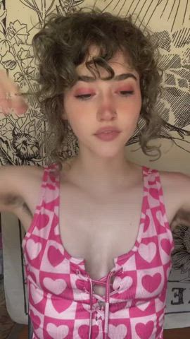 armpits brown eyes curly hair cute hairy tank top teen tight tiktok top gif