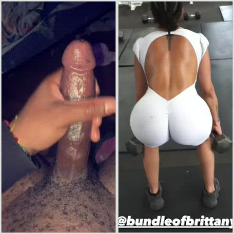 BBC BabeCock Brittany Renner Cumshot Squeezing Workout gif