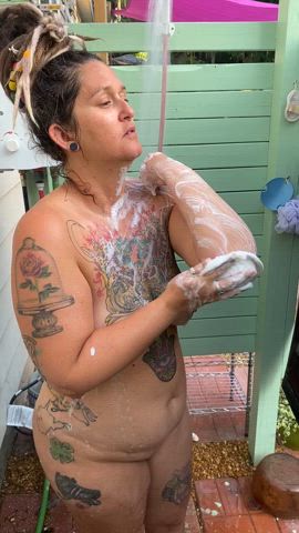 dreads hippie natural tits onlyfans shower soapy gif