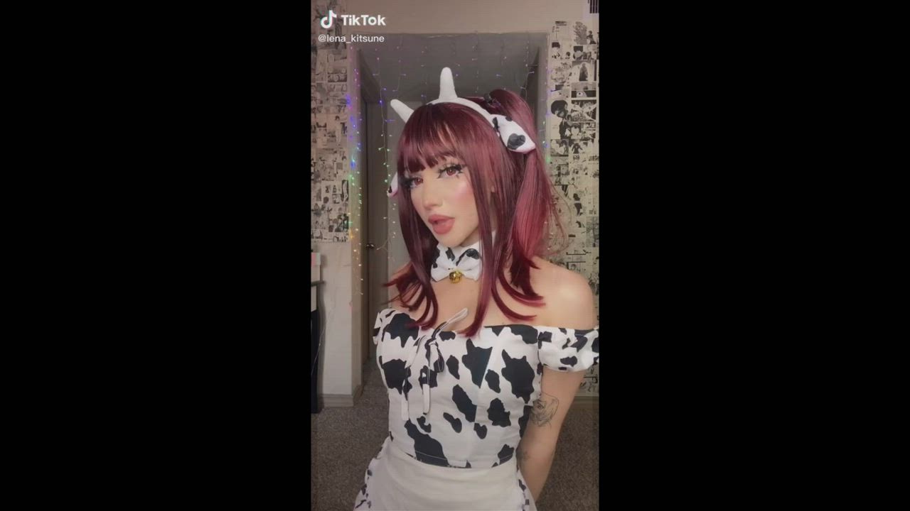 Cosplay Cowgirl Dildo Sissy Split Screen Porn TikTok Trans gif