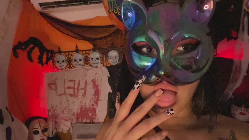 asian blowjob eye contact fingering halloween kitty latina petite sucking gif