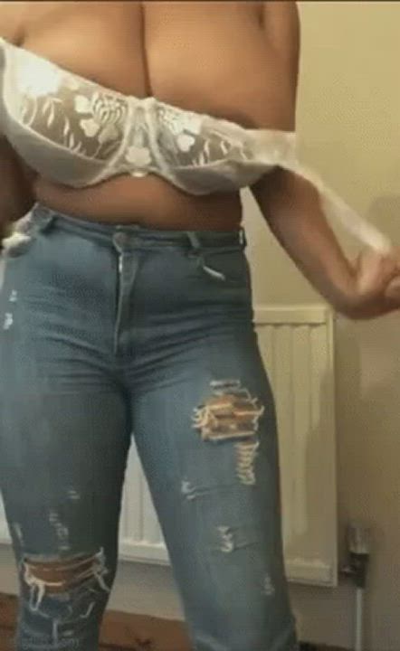 BBW Big Tits Bra Ebony Flashing Latina Tease Titty Drop gif