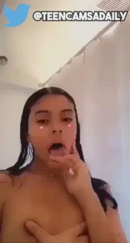 18 Years Old Teen TikTok OnlyFans Amateur Latina Shower Tits Tight Pussy gif