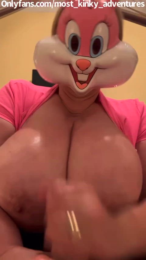 amateur big tits bunny cosplay handjob huge tits mask gif