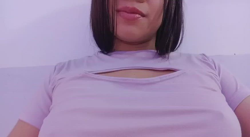 camgirl latina licking lips natural tits nipples sensual small tits webcam gif
