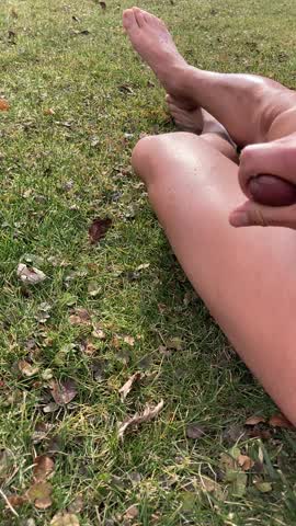Cum outside on a warm winter day