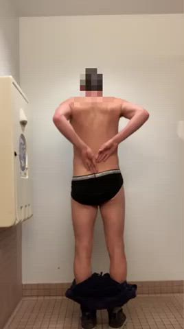 Bathroom Exhibitionist Exposed Humiliation Public Wedgie r/CaughtPublic gif