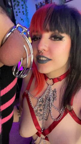 blowjob chastity emo femboy femdom goth sissy tease teasing gif