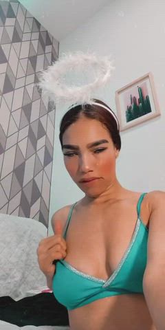 college eye contact latina licking nipples skinny teen tits topless gif