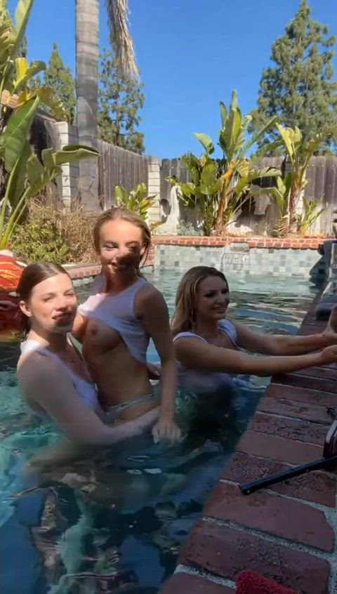 big tits lesbian model pool gif