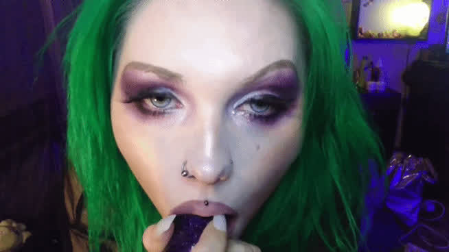 alternative blowjob deepthroat dildo drooling eye contact goth pov pierced piercing