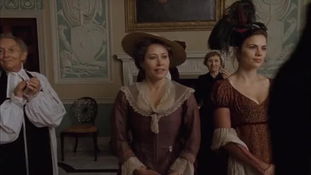 Hayley Atwell - Mansfield Park (2007) - walking & talking in sienna dress (cleavage)