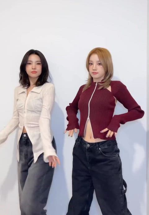 blonde brunette celebrity girlfriends tease kpop gif