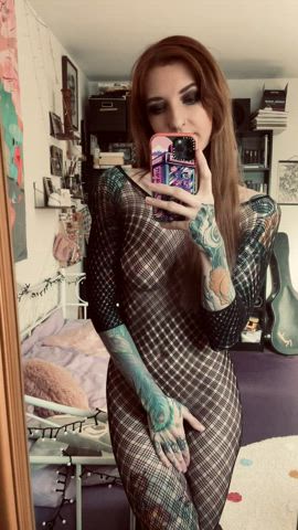 catsuit pussy redhead tattoo cam-girls tiny-tits gif