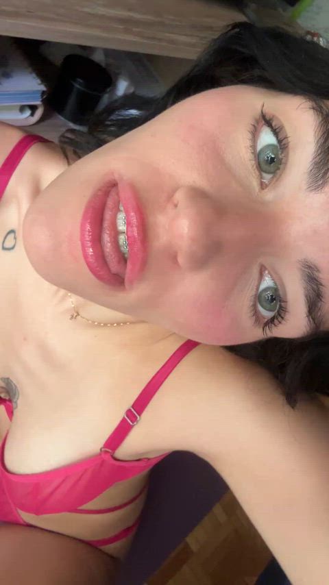 long tongue spit tongue tongue fetish braceface latinas gif