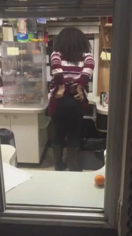 big ass booty coworker cute flashing nerd public voyeur worker gif