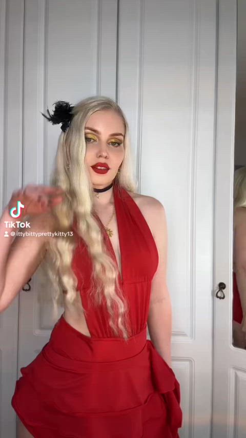 Blonde in a red dress 