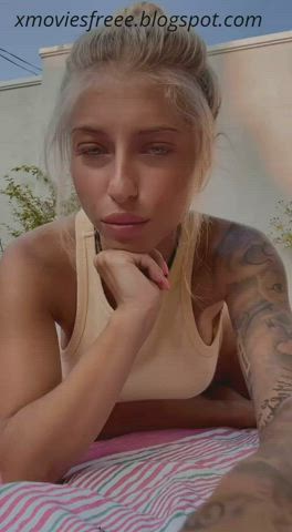 Big Tits Blonde Cute Fitness Green Eyes Tanned Tattoo Thong gif