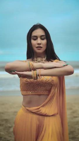 blonde dancing indian milf model natural tits gif