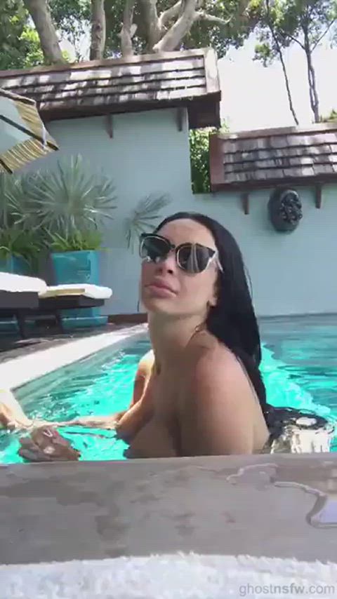 fake boobs fake tits swimming pool gif